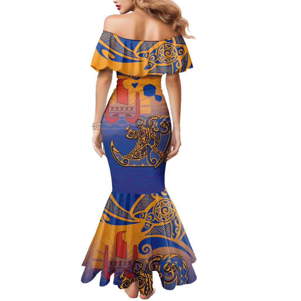 Hawaiki Nui Va'a Solo French Polynesia Family Matching Mermaid Dress and Hawaiian Shirt Sunset Color LT03 - Polynesian Pride