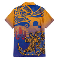 Hawaiki Nui Va'a Solo French Polynesia Family Matching Off The Shoulder Long Sleeve Dress and Hawaiian Shirt Sunset Color LT03 - Polynesian Pride