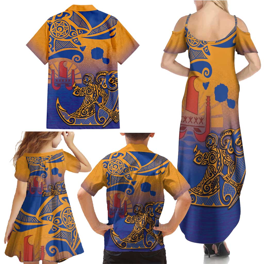 Hawaiki Nui Va'a Solo French Polynesia Family Matching Summer Maxi Dress and Hawaiian Shirt Sunset Color LT03 - Polynesian Pride