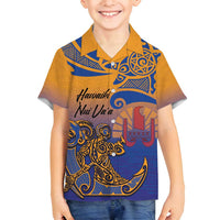 Hawaiki Nui Va'a Solo French Polynesia Family Matching Summer Maxi Dress and Hawaiian Shirt Sunset Color LT03 Son's Shirt Yellow - Polynesian Pride