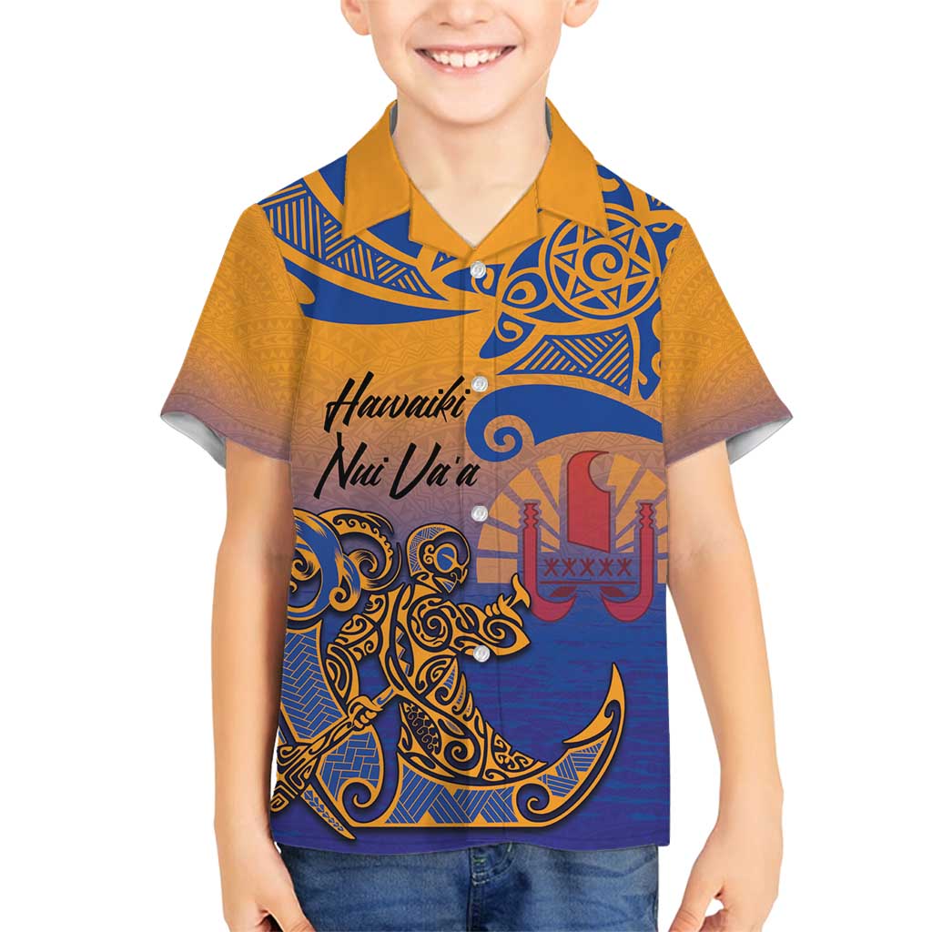 Hawaiki Nui Va'a Solo French Polynesia Family Matching Tank Maxi Dress and Hawaiian Shirt Sunset Color LT03 Son's Shirt Yellow - Polynesian Pride