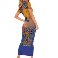 Hawaiki Nui Va'a Solo French Polynesia Short Sleeve Bodycon Dress Sunset Color LT03 - Polynesian Pride