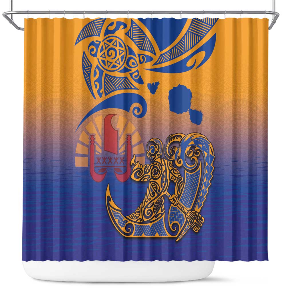 Hawaiki Nui Va'a Solo French Polynesia Shower Curtain Sunset Color LT03 Yellow - Polynesian Pride