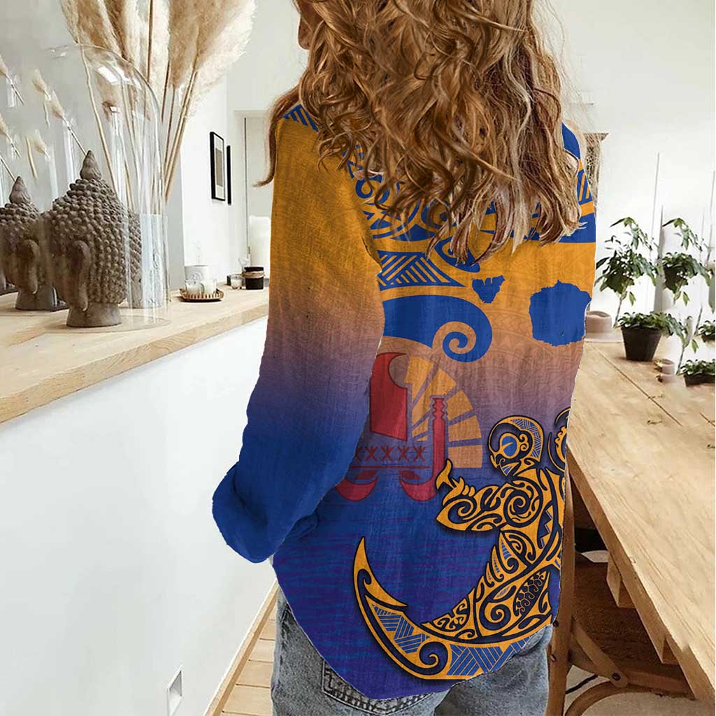 Hawaiki Nui Va'a Solo French Polynesia Women Casual Shirt Sunset Color LT03 - Polynesian Pride