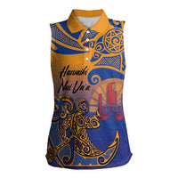 Hawaiki Nui Va'a Solo French Polynesia Women Sleeveless Polo Shirt Sunset Color LT03 Female Yellow - Polynesian Pride
