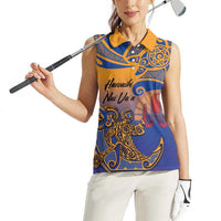 Hawaiki Nui Va'a Solo French Polynesia Women Sleeveless Polo Shirt Sunset Color LT03 - Polynesian Pride