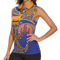 Hawaiki Nui Va'a Solo French Polynesia Women Sleeveless Polo Shirt Sunset Color LT03 - Polynesian Pride