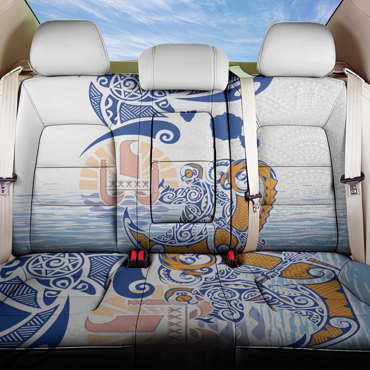 Hawaiki Nui Va'a Solo French Polynesia Back Car Seat Cover Blue Color