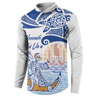 Hawaiki Nui Va'a Solo French Polynesia Button Sweatshirt Blue Color LT03 - Polynesian Pride