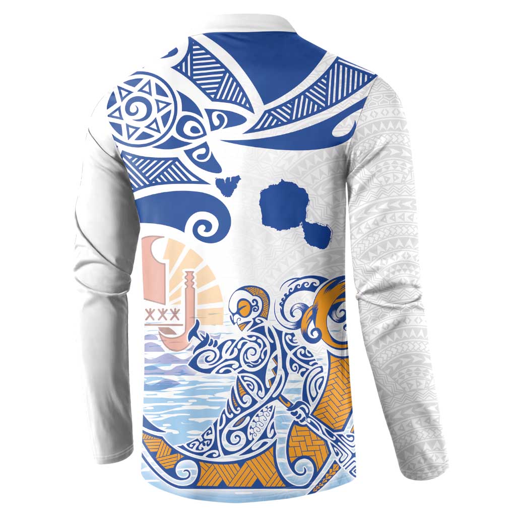 Hawaiki Nui Va'a Solo French Polynesia Button Sweatshirt Blue Color LT03 - Polynesian Pride