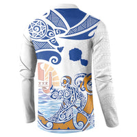 Hawaiki Nui Va'a Solo French Polynesia Button Sweatshirt Blue Color LT03 - Polynesian Pride
