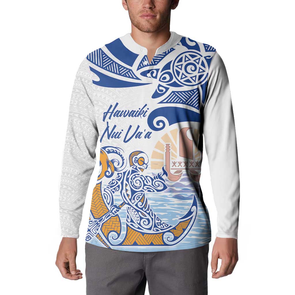 Hawaiki Nui Va'a Solo French Polynesia Button Sweatshirt Blue Color LT03 - Polynesian Pride