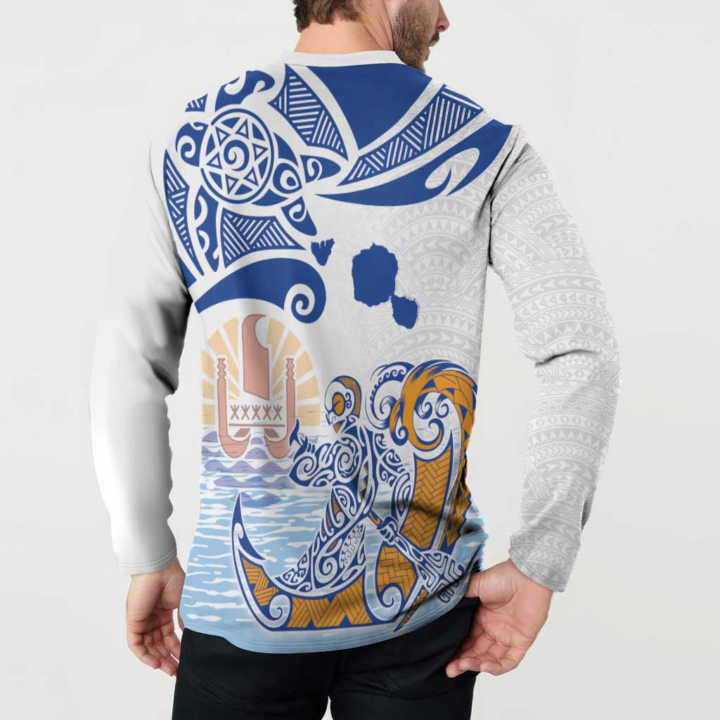 Hawaiki Nui Va'a Solo French Polynesia Button Sweatshirt Blue Color LT03 - Polynesian Pride