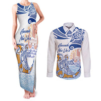 Hawaiki Nui Va'a Solo French Polynesia Couples Matching Tank Maxi Dress and Long Sleeve Button Shirt Blue Color LT03 Blue - Polynesian Pride