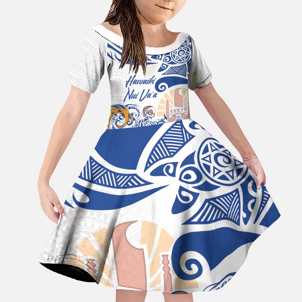 Hawaiki Nui Va'a Solo French Polynesia Family Matching Long Sleeve Bodycon Dress and Hawaiian Shirt Blue Color