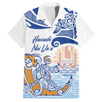 Hawaiki Nui Va'a Solo French Polynesia Family Matching Off The Shoulder Long Sleeve Dress and Hawaiian Shirt Blue Color LT03 Dad's Shirt - Short Sleeve Blue - Polynesian Pride