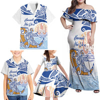 Hawaiki Nui Va'a Solo French Polynesia Family Matching Off Shoulder Maxi Dress and Hawaiian Shirt Blue Color LT03 - Polynesian Pride