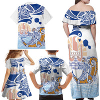 Hawaiki Nui Va'a Solo French Polynesia Family Matching Off Shoulder Maxi Dress and Hawaiian Shirt Blue Color LT03 - Polynesian Pride