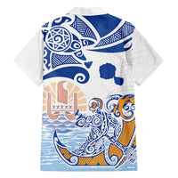 Hawaiki Nui Va'a Solo French Polynesia Family Matching Off Shoulder Maxi Dress and Hawaiian Shirt Blue Color LT03 - Polynesian Pride