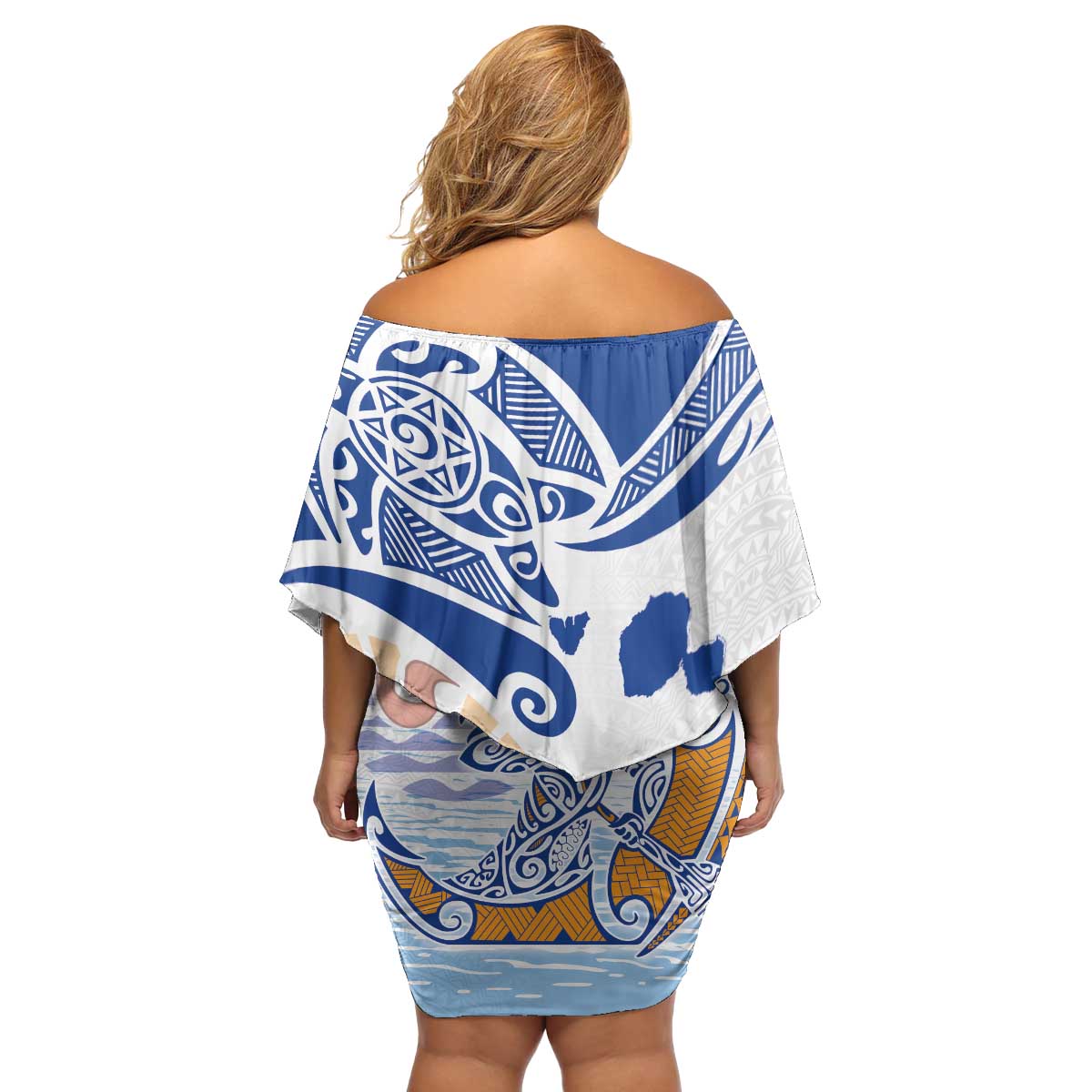 Hawaiki Nui Va'a Solo French Polynesia Family Matching Off Shoulder Short Dress and Hawaiian Shirt Blue Color LT03 - Polynesian Pride