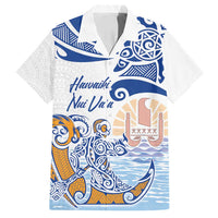 Hawaiki Nui Va'a Solo French Polynesia Family Matching Tank Maxi Dress and Hawaiian Shirt Blue Color LT03 Dad's Shirt - Short Sleeve Blue - Polynesian Pride