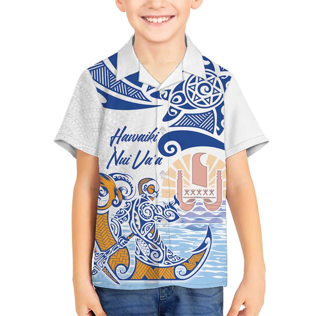 Hawaiki Nui Va'a Solo French Polynesia Family Matching Tank Maxi Dress and Hawaiian Shirt Blue Color LT03 Son's Shirt Blue - Polynesian Pride