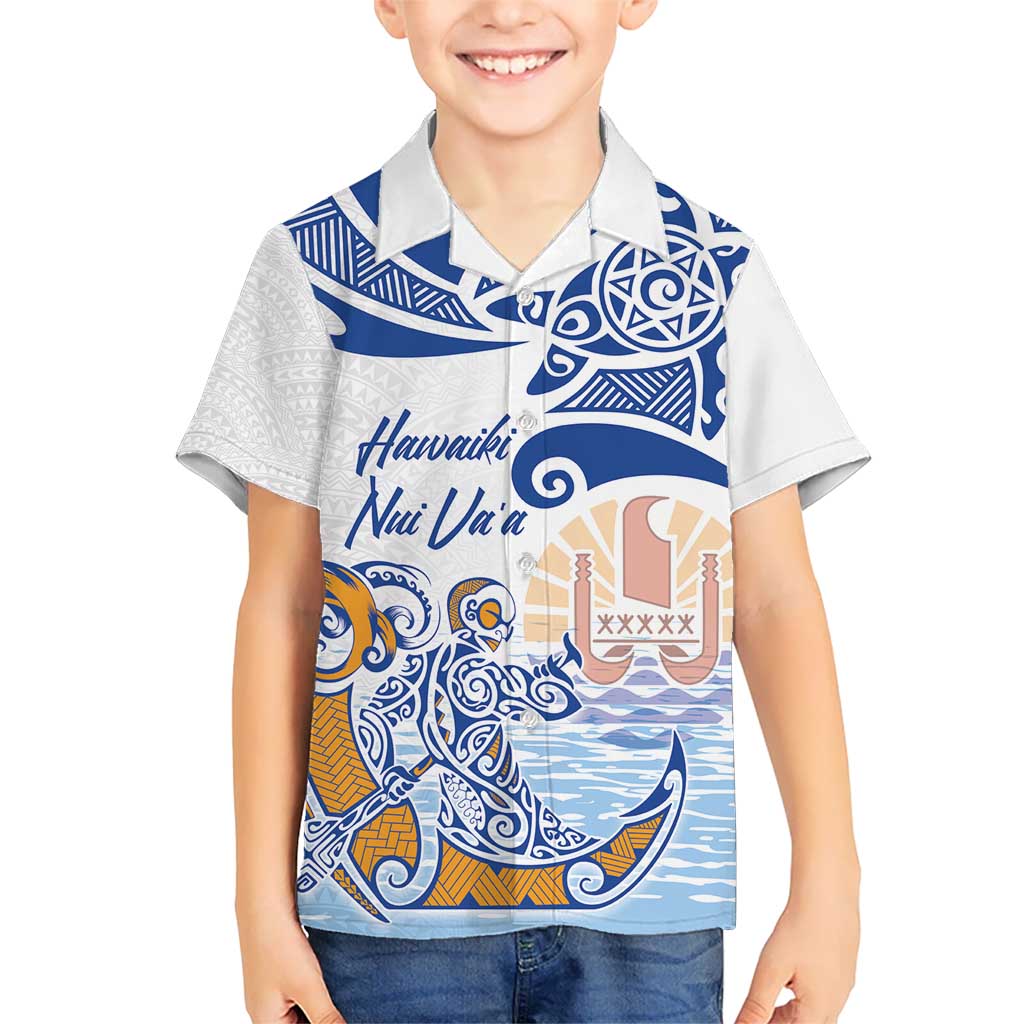 Hawaiki Nui Va'a Solo French Polynesia Kid Hawaiian Shirt Blue Color LT03 Kid Blue - Polynesian Pride