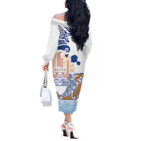 Hawaiki Nui Va'a Solo French Polynesia Off The Shoulder Long Sleeve Dress Blue Color LT03 - Polynesian Pride