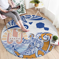Hawaiki Nui Va'a Solo French Polynesia Round Carpet Blue Color