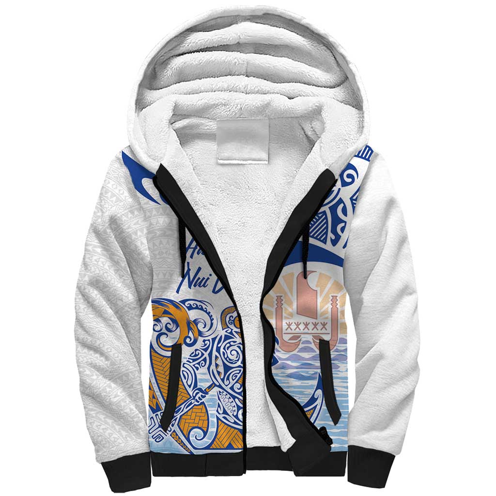 Hawaiki Nui Va'a Solo French Polynesia Sherpa Hoodie Blue Color