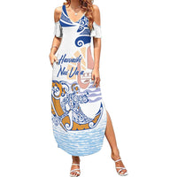 Hawaiki Nui Va'a Solo French Polynesia Summer Maxi Dress Blue Color LT03 Women Blue - Polynesian Pride