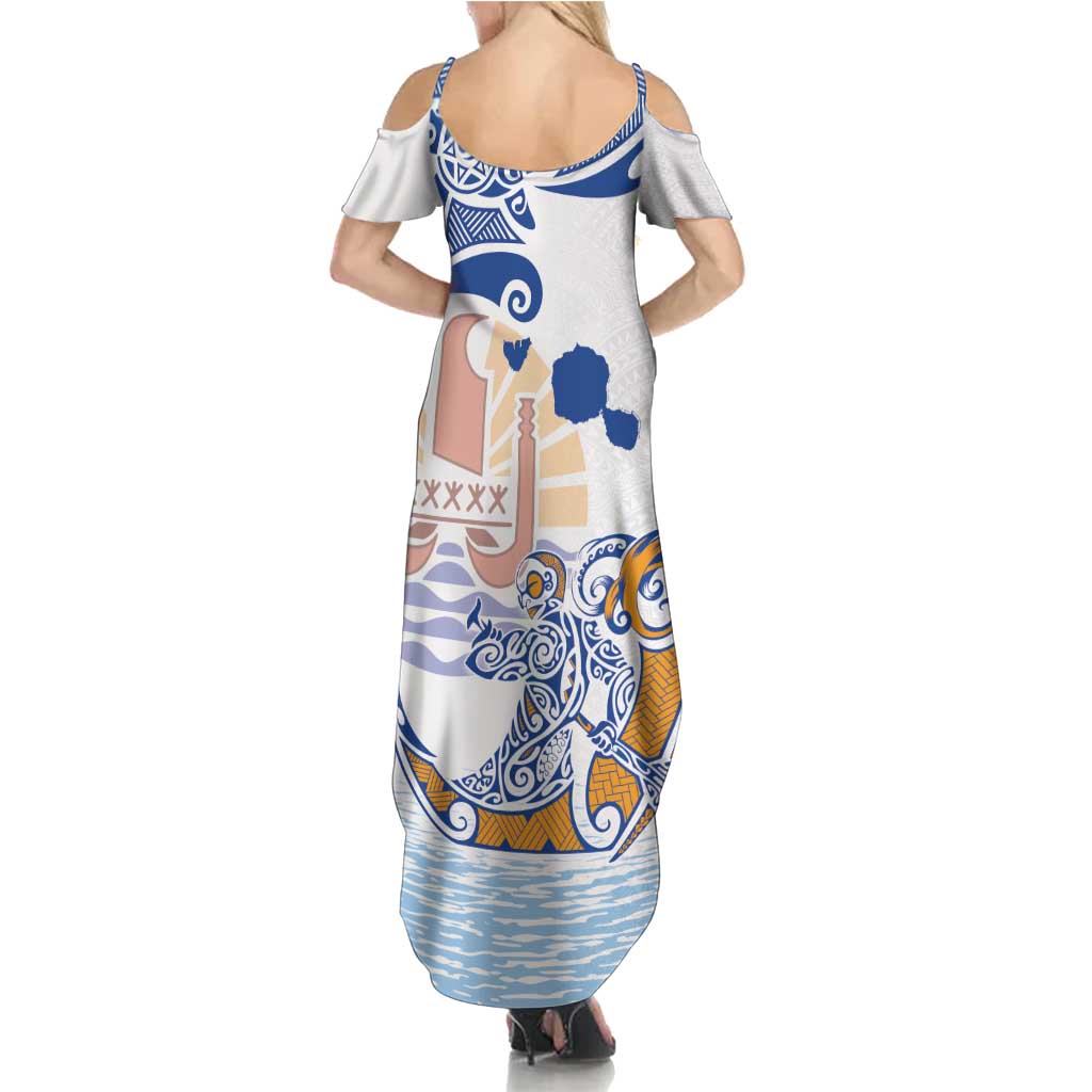 Hawaiki Nui Va'a Solo French Polynesia Summer Maxi Dress Blue Color LT03 - Polynesian Pride