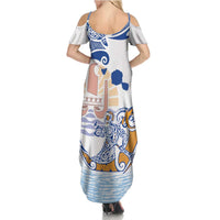 Hawaiki Nui Va'a Solo French Polynesia Summer Maxi Dress Blue Color LT03 - Polynesian Pride