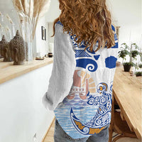 Hawaiki Nui Va'a Solo French Polynesia Women Casual Shirt Blue Color LT03 - Polynesian Pride