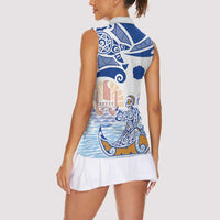 Hawaiki Nui Va'a Solo French Polynesia Women Sleeveless Polo Shirt Blue Color LT03 - Polynesian Pride