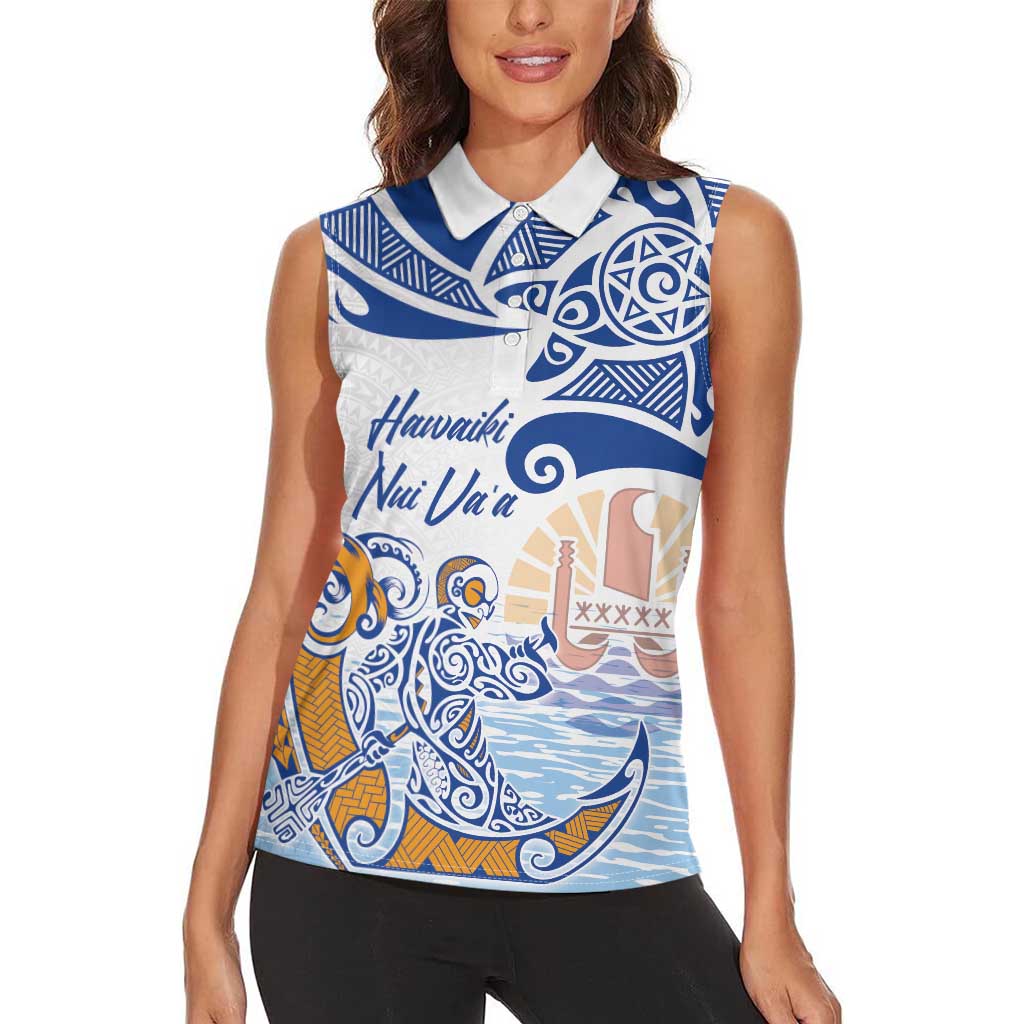Hawaiki Nui Va'a Solo French Polynesia Women Sleeveless Polo Shirt Blue Color LT03 - Polynesian Pride