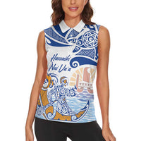 Hawaiki Nui Va'a Solo French Polynesia Women Sleeveless Polo Shirt Blue Color LT03 - Polynesian Pride