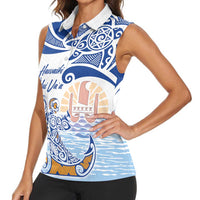 Hawaiki Nui Va'a Solo French Polynesia Women Sleeveless Polo Shirt Blue Color LT03 - Polynesian Pride