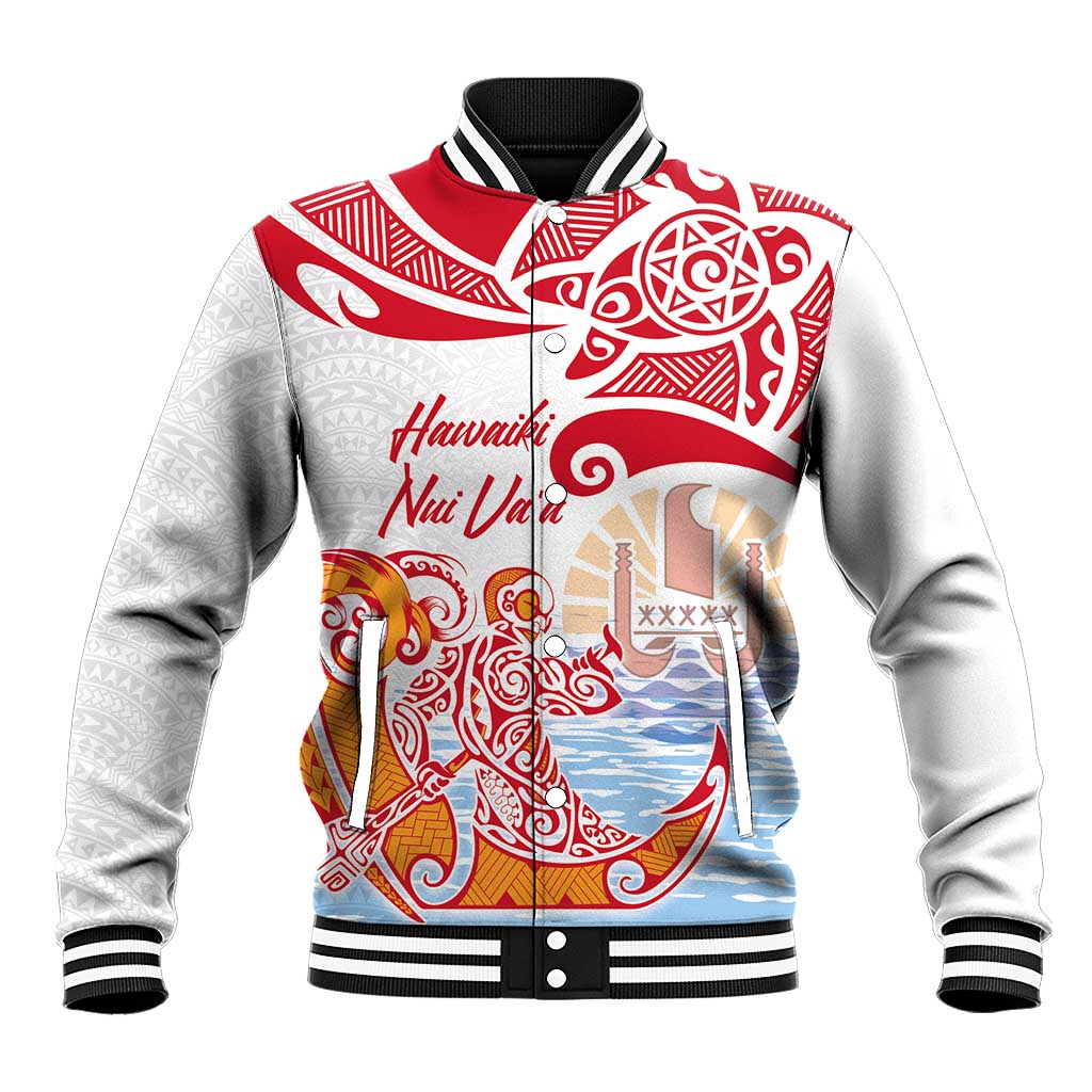 Hawaiki Nui Va'a Solo French Polynesia Baseball Jacket Red Color LT03 Unisex Red - Polynesian Pride