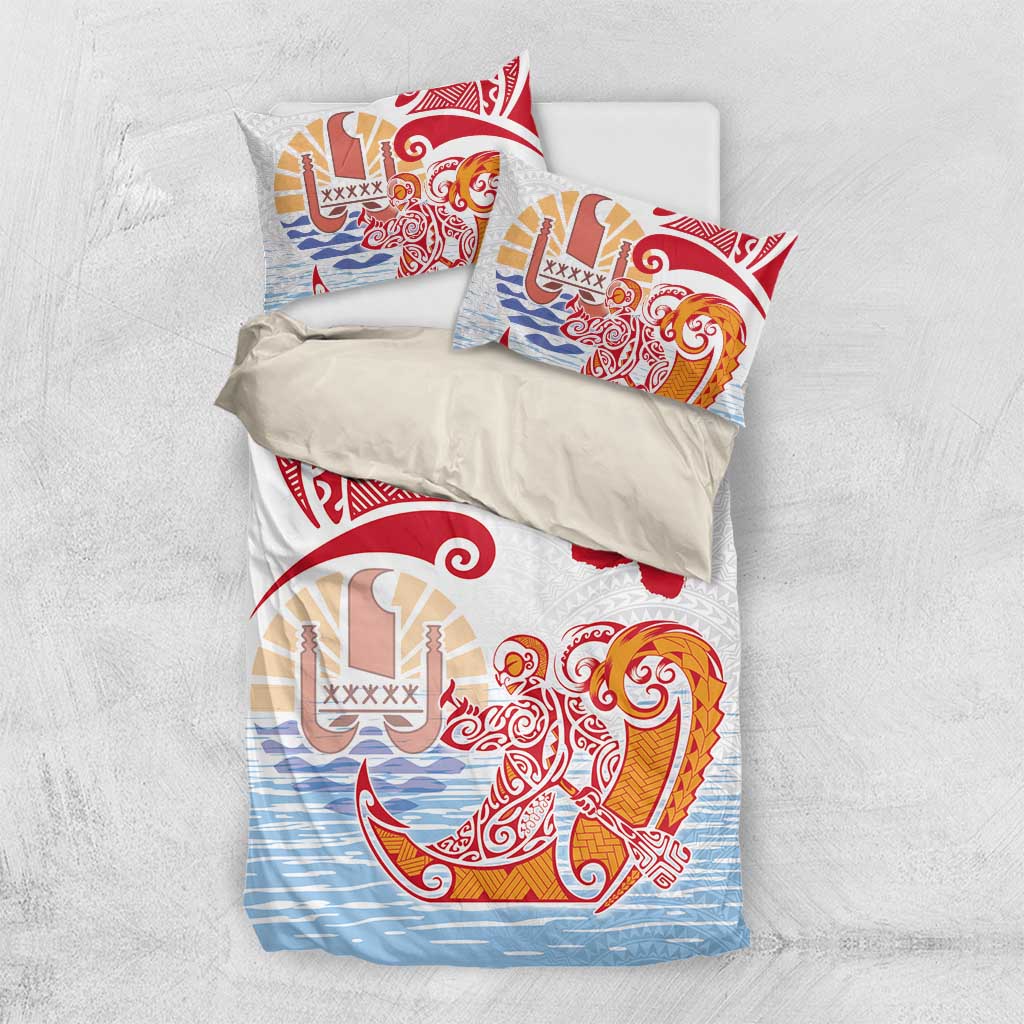 Hawaiki Nui Va'a Solo French Polynesia Bedding Set Red Color LT03 US Twin 172cm x 218cm Red - Polynesian Pride