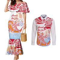 Hawaiki Nui Va'a Solo French Polynesia Couples Matching Mermaid Dress and Long Sleeve Button Shirt Red Color LT03 Red - Polynesian Pride
