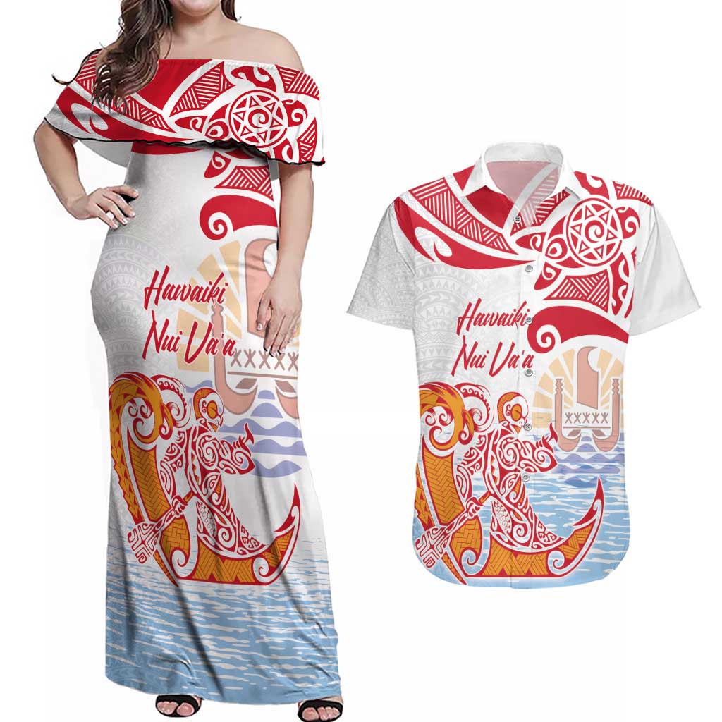 Hawaiki Nui Va'a Solo French Polynesia Couples Matching Off Shoulder Maxi Dress and Hawaiian Shirt Red Color LT03 Red - Polynesian Pride