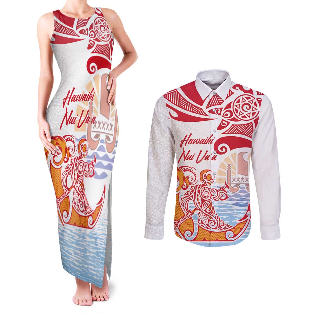 Hawaiki Nui Va'a Solo French Polynesia Couples Matching Tank Maxi Dress and Long Sleeve Button Shirt Red Color LT03 Red - Polynesian Pride