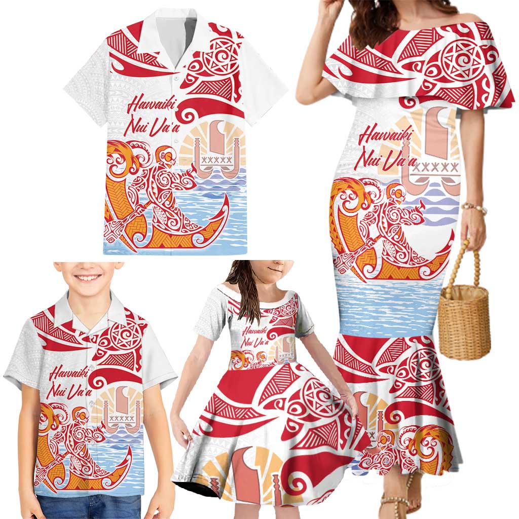 Hawaiki Nui Va'a Solo French Polynesia Family Matching Mermaid Dress and Hawaiian Shirt Red Color LT03 - Polynesian Pride