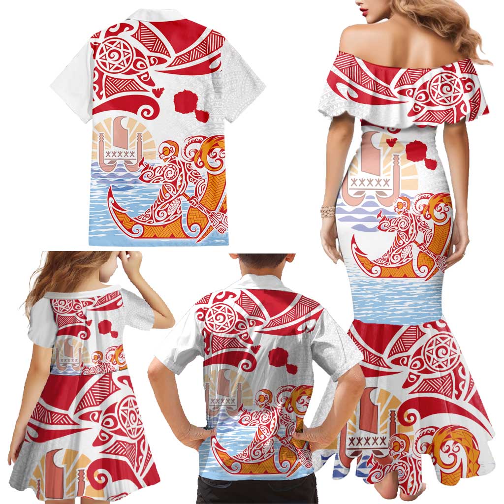 Hawaiki Nui Va'a Solo French Polynesia Family Matching Mermaid Dress and Hawaiian Shirt Red Color LT03 - Polynesian Pride