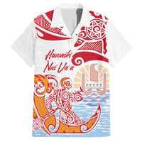 Hawaiki Nui Va'a Solo French Polynesia Family Matching Off The Shoulder Long Sleeve Dress and Hawaiian Shirt Red Color LT03 Dad's Shirt - Short Sleeve Red - Polynesian Pride
