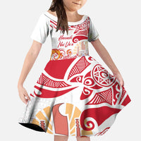 Hawaiki Nui Va'a Solo French Polynesia Family Matching Off Shoulder Maxi Dress and Hawaiian Shirt Red Color LT03 Daughter's Dress Red - Polynesian Pride