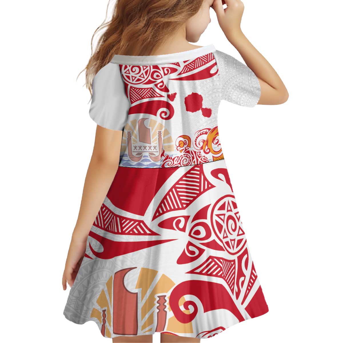 Hawaiki Nui Va'a Solo French Polynesia Family Matching Off Shoulder Short Dress and Hawaiian Shirt Red Color LT03 - Polynesian Pride