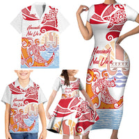 Hawaiki Nui Va'a Solo French Polynesia Family Matching Short Sleeve Bodycon Dress and Hawaiian Shirt Red Color LT03 - Polynesian Pride