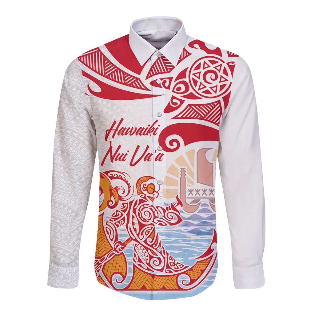 Hawaiki Nui Va'a Solo French Polynesia Long Sleeve Button Shirt Red Color LT03 Unisex Red - Polynesian Pride